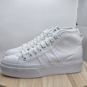 Women's Size 9.5 - Adidas Nizza Platform Mid Triple White Sneakers Shoes FY2782‎